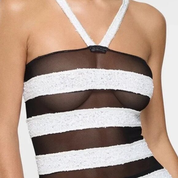 Oseree Paillettes Bicolor Stripes Dress - Picture 3 of 6